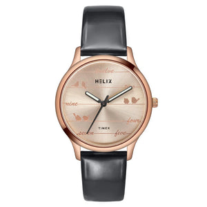 Helix By Timex Rose Gold Round Analog Leather Watch Women -TW060HL02T - KRISHNA WATCH COMPANY