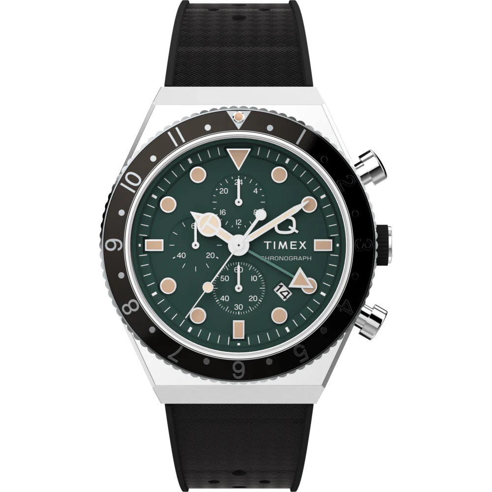 Timex Q Timex 3-Time Zone Chronograph 40mm Synthetic Rubber Strap Watch TW2V70200UJ