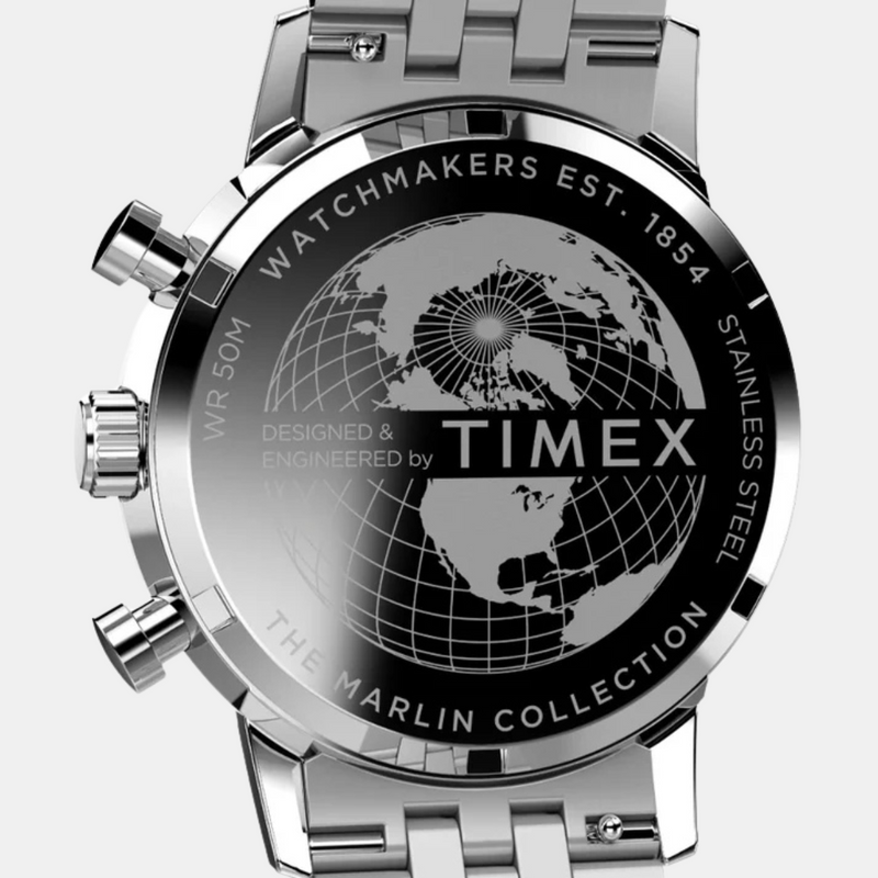 Timex Marlin PANDA Men Silver-Tone Analog Round Stainless Steel Dial Watch