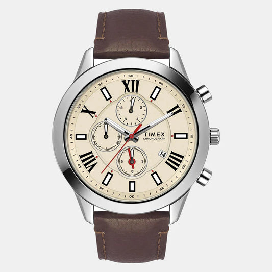 Men Brass Dial & Leather Straps Analogue Chronograph Watch TWEG18510