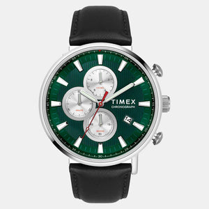 Timex Men's Green Round Chronograph Leather Watch TWEG20023 - KRISHNA WATCH COMPANY