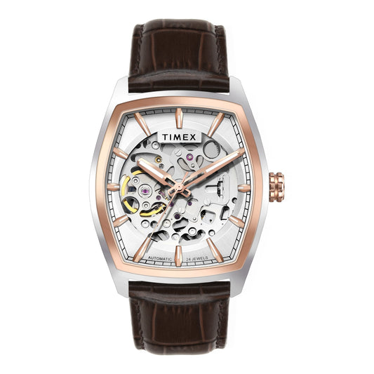 Timex Automatic Silver Tonneau Dial Croco Strap Men's Watch - TWEG25901