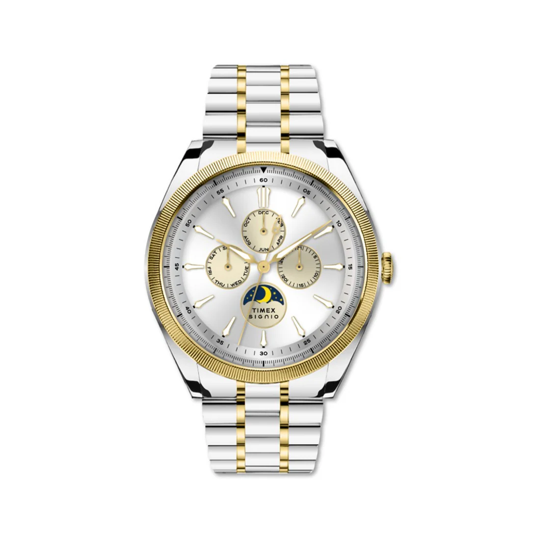 Timex Signio Multifunction Silver Dial Steel Golden Mens Watch TWEG34401