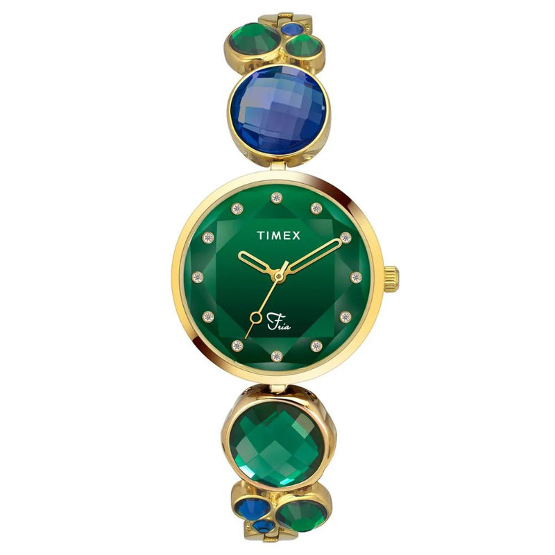 Timex Fria Women's Green Dial Round Case 3 Hands Function Watch TWEL17000