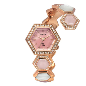 Timex Fria Women Pink Hexagon Dial Analog Watch - TWEL17903 - KRISHNA WATCH COMPANY