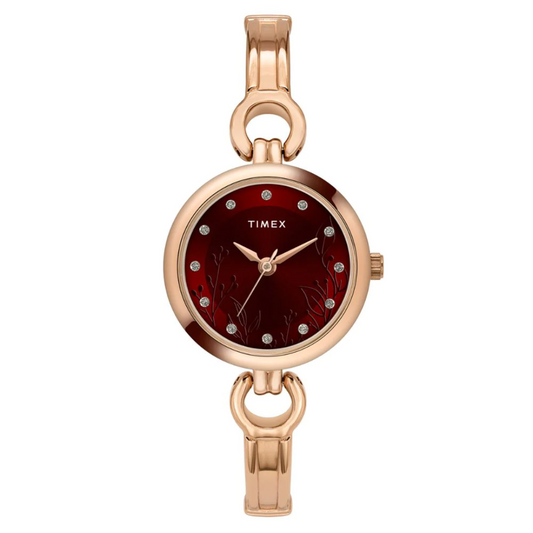 Timex Women Maroon Round Analog Brass Dial Watch- TWEL11437