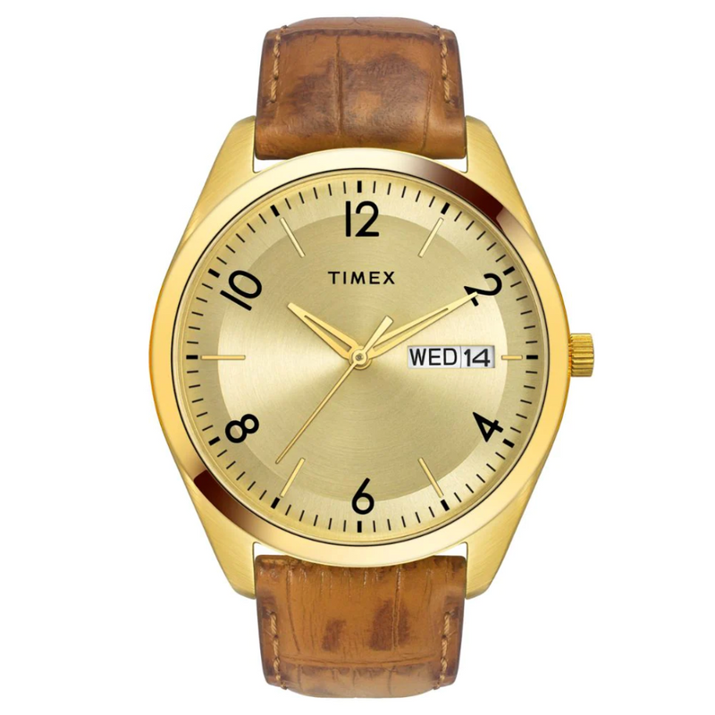 Timex Men Champagne Round Analog Brass Dial Watch- TWTG10400