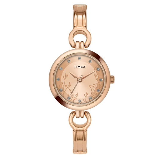Timex Women Rose Gold Round Analog Brass Dial Watch- TWEL11436