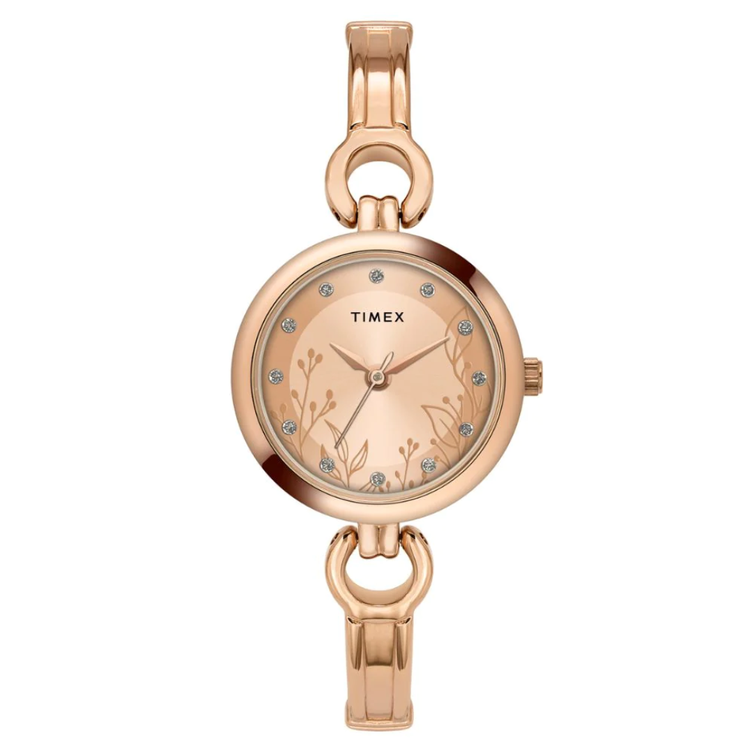 Timex Women Rose Gold Round Analog Brass Dial Watch - TWEL11436
