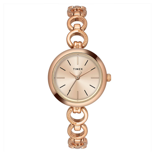 Timex Classics Collection Premium Quality Women's Analog Rose Gold Dial Coloured Quartz Watch, Round Dial With 26mm Case Width - TWEL11434