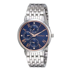 TITAN Workwear Watch with Blue Dial & Stainless Steel Strap 2569SM01(DG357) - KRISHNA WATCH COMPANY