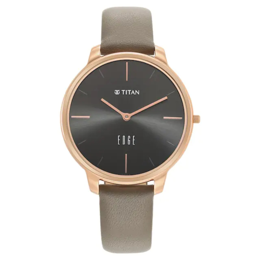 TITAN Ladies Edge Black Dial Black Leather Strap Watch 2654WL01