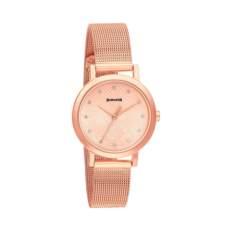 Sonata Linnea Rose Gold Dial Watch - 8174WM02 - KRISHNA WATCH COMPANY