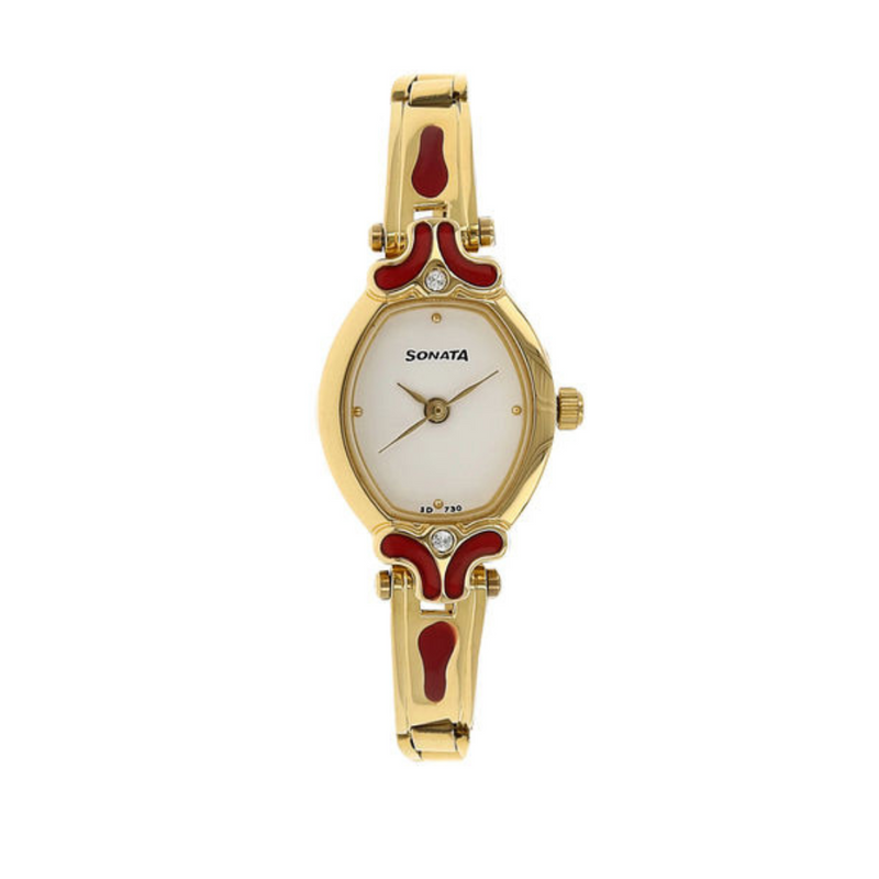 Sonata White Dial Golden Stainless Steel Strap Watch - 8068YM04