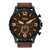 Fossil Mens 50 mm Nate Black Dial Leather Chronograph Watch - JR1487 - KRISHNA WATCH COMPANY