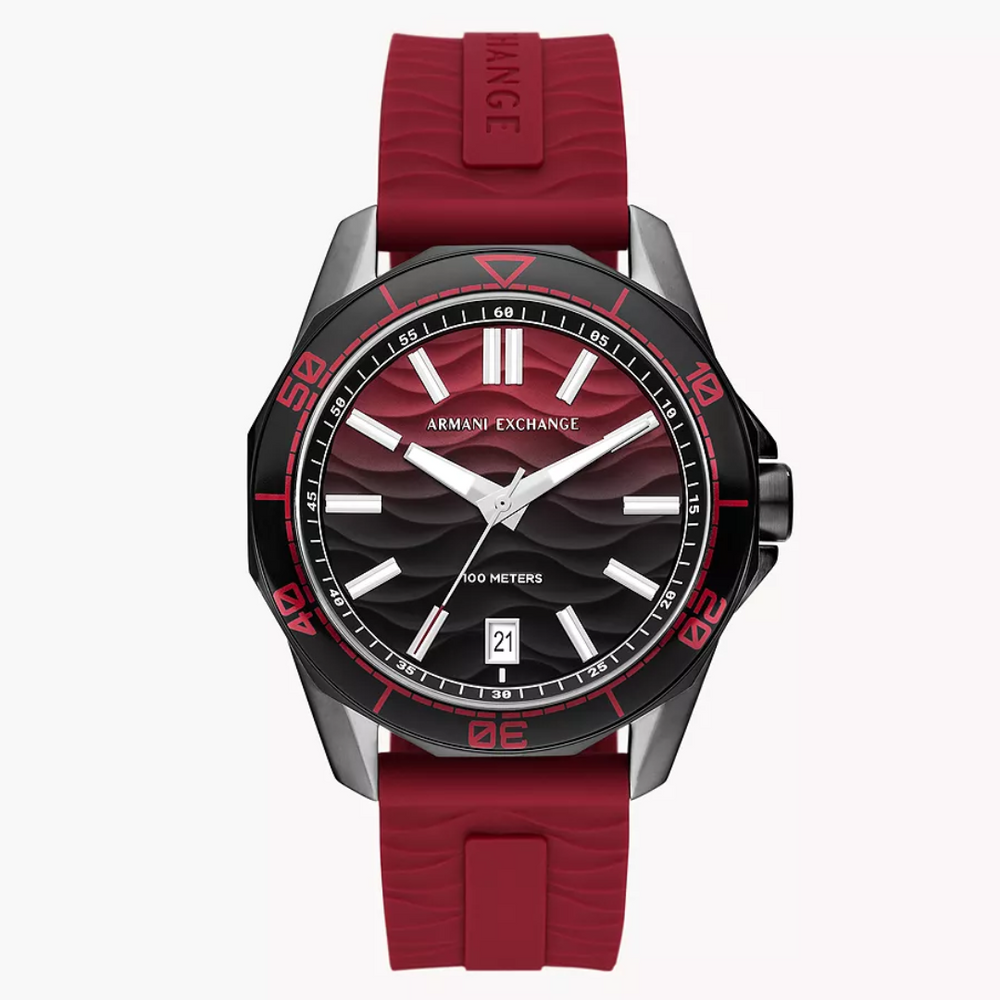 Armani Exchange Three-Hand Date Red Silicone Watch AX1953 - KRISHNA WATCH COMPANY