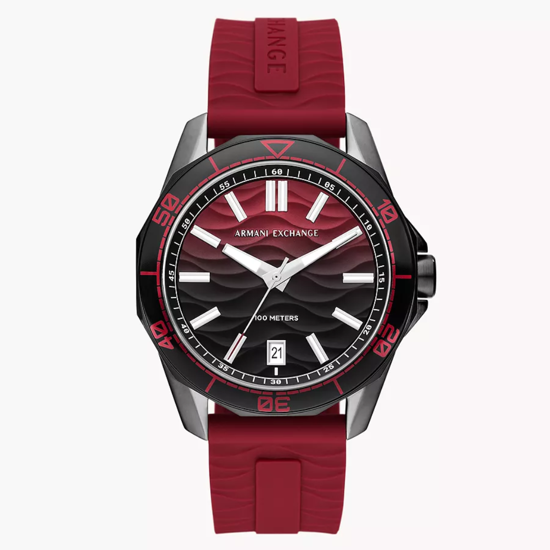 Armani Exchange Three-Hand Date Red Silicone Watch AX1953 - KRISHNA WATCH COMPANY