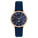 Armani Exchange Multifunction Moonphase Blue Leather Watch and Rose-Tone Brass Necklace Set AX7149SET - KRISHNA WATCH COMPANY