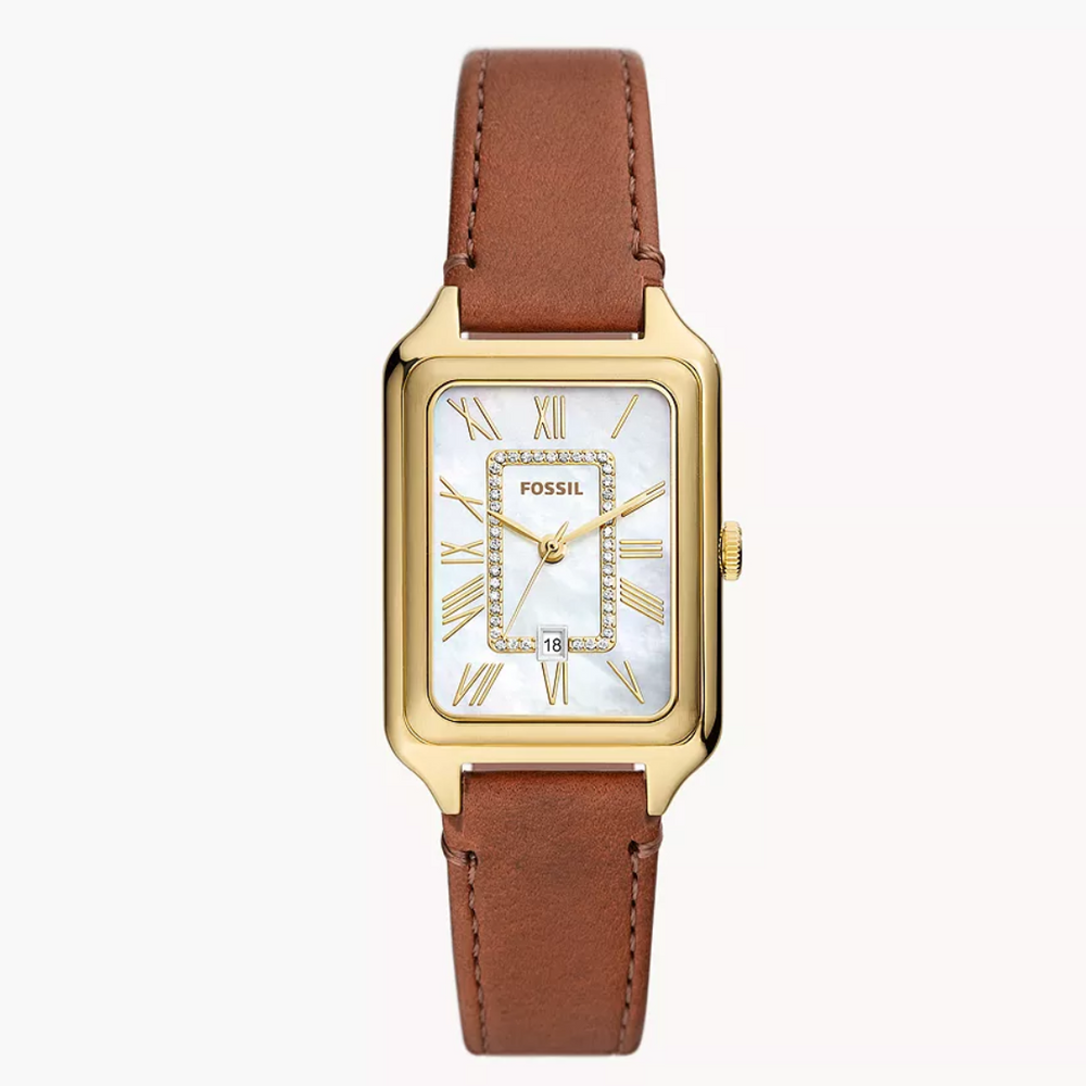 Raquel Three-Hand Date Medium Brown LiteHide Leather Watch - ES5307 - KRISHNA WATCH COMPANY