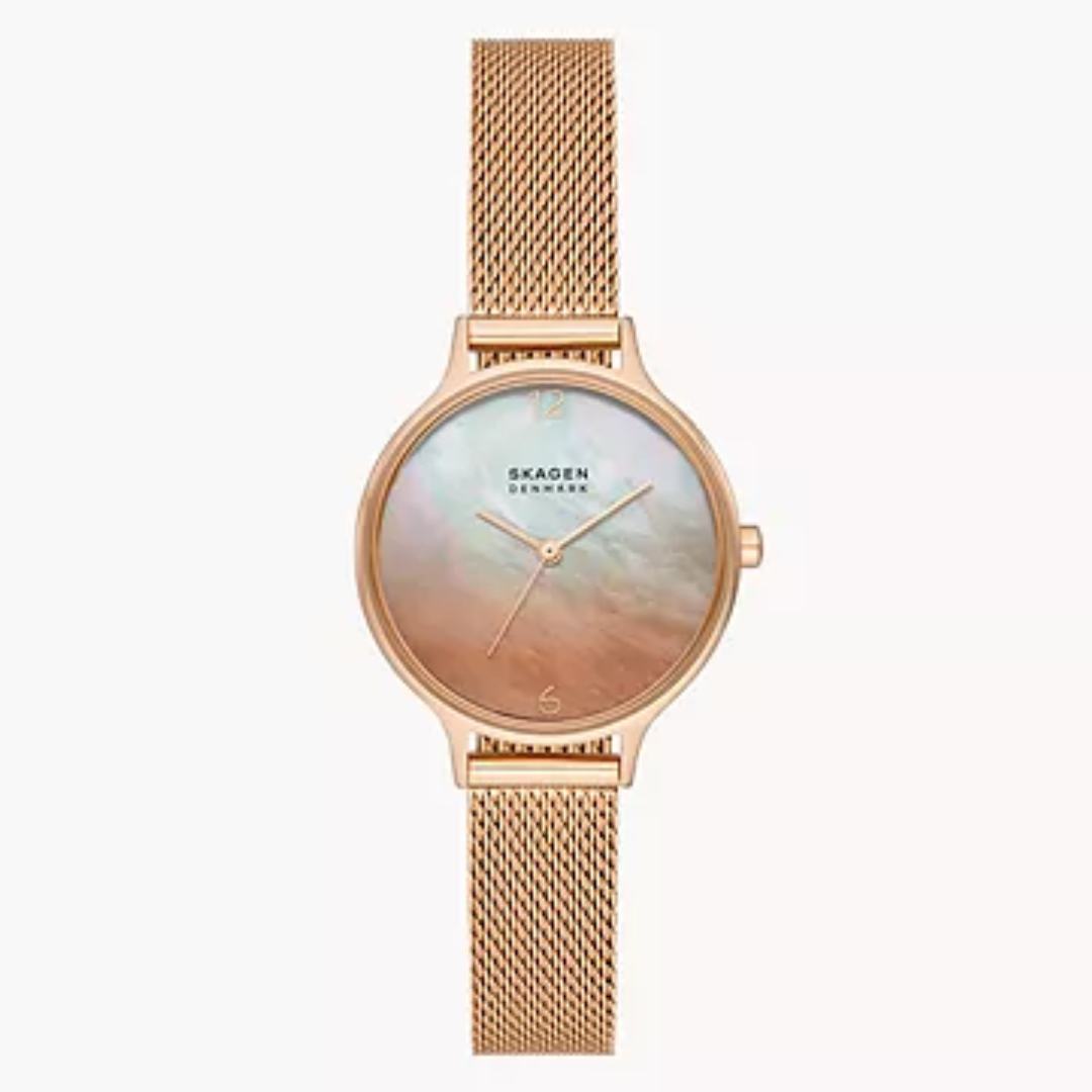 Anita Lille Three-Hand Ombré Mother of Peal Rose Gold Stainless Steel Mesh Watch SKW3107