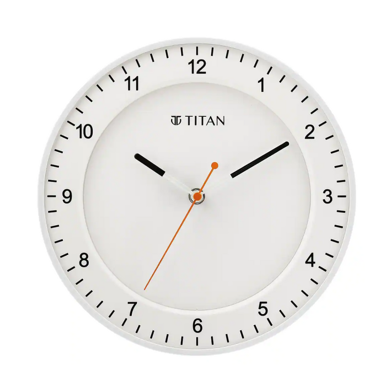 Titan Contemporary White Wall Clock with Domed Glass and Silent Sweep 27 x 27 cm (Small) W0010PA04 - KRISHNA WATCH COMPANY