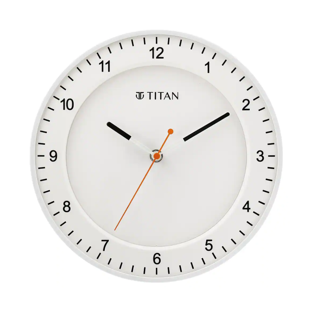 Titan Contemporary White Wall Clock with Domed Glass and Silent Sweep 27 x 27 cm (Small) W0010PA04 - KRISHNA WATCH COMPANY