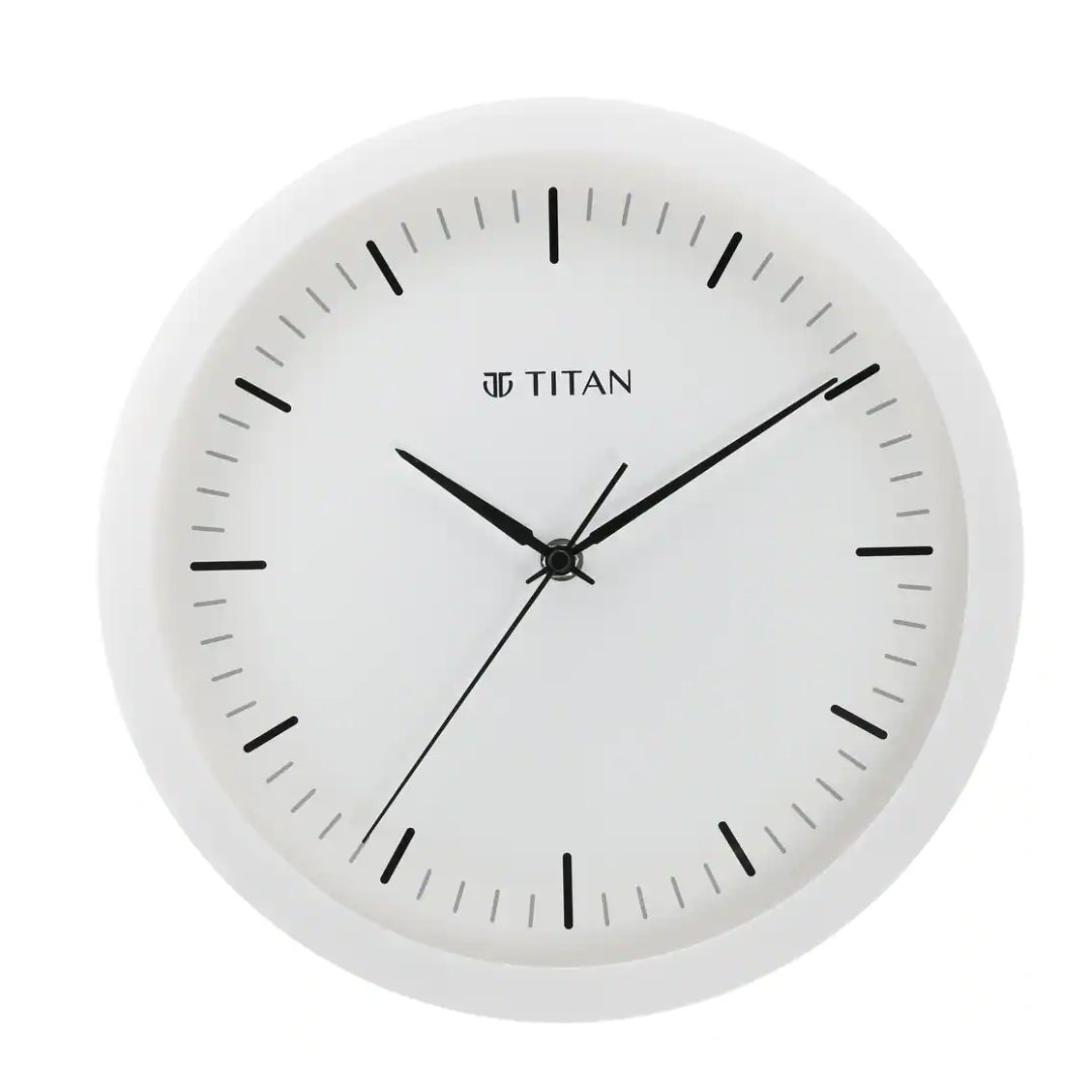 Titan Contemporary White Wall Clock with Silent Sweep Technology 30 cm x 30 cm (Medium) W0036PA01 - KRISHNA WATCH COMPANY