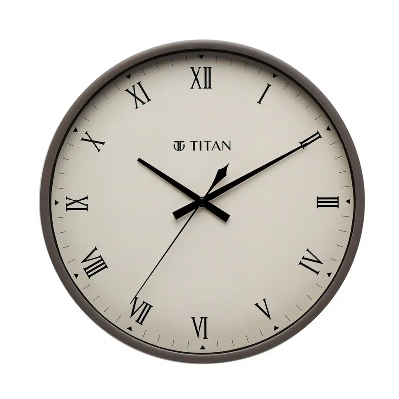 TITAN WALL CLOCK  Classic Grey Wall Clock with Silent Sweep Technology -  NCW0043PA04A