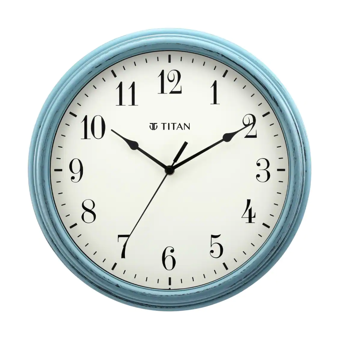 Titan Distressed Finish Blue Wall Clock with Silent Sweep Technology - W0045PA01A - KRISHNA WATCH COMPANY