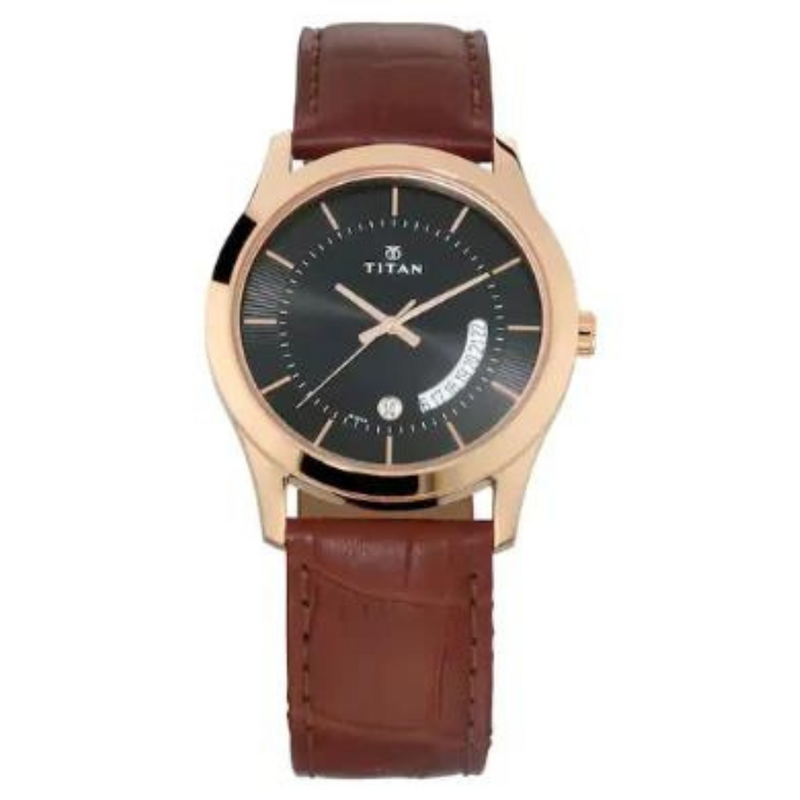 TITAN Black Dial Leather Strap Watch 1823WL01(DJ665) - KRISHNA WATCH COMPANY