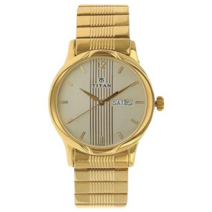TITAN Champagne Dial Golden Stainless Steel Strap Watch - 1580YM05 - KRISHNA WATCH COMPANY