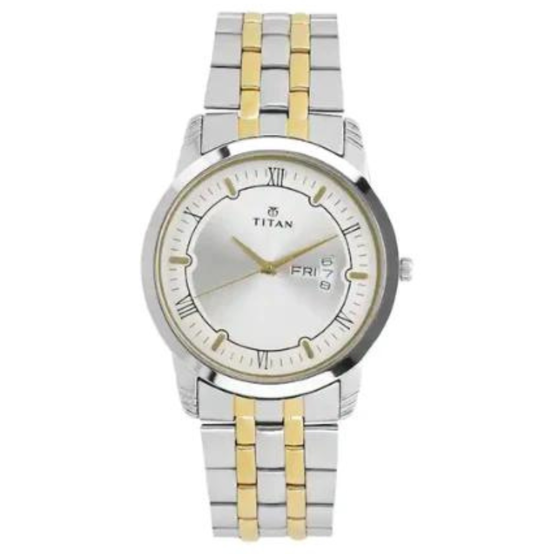 Titan Silver Dial Two Toned Stainless Steel Strap Watch - 1774BM01