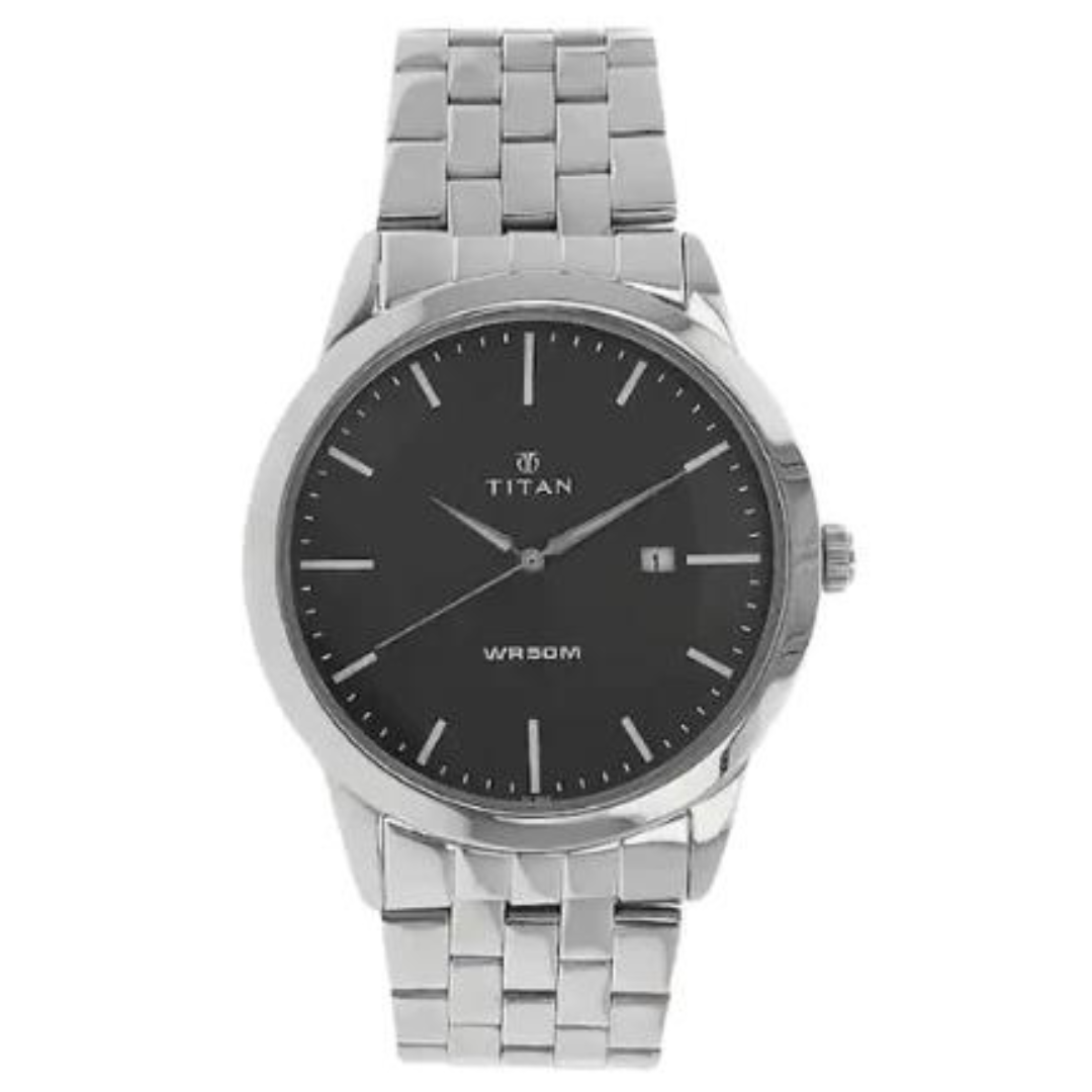 TITAN Anthracite Dial Silver Stainless Steel Strap Watch 1584SM04