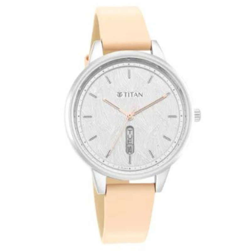 Titan Workwear Silver Dial Pink Leather Strap Watch NP2648SL03 - KRISHNA WATCH COMPANY