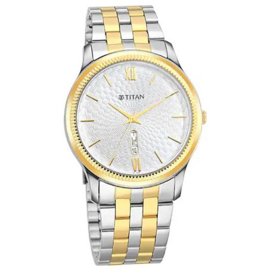TITAN Silver White Dial Metal Strap Watch NT1824BM02