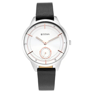 Titan Solidarity Silver Dial Black Cactus Leather Strap Watch 2664SL01 (DL655) - KRISHNA WATCH COMPANY