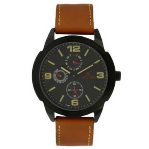TITAN Black Dial Brown Leather Strap Watch 1585NL01 - KRISHNA WATCH COMPANY