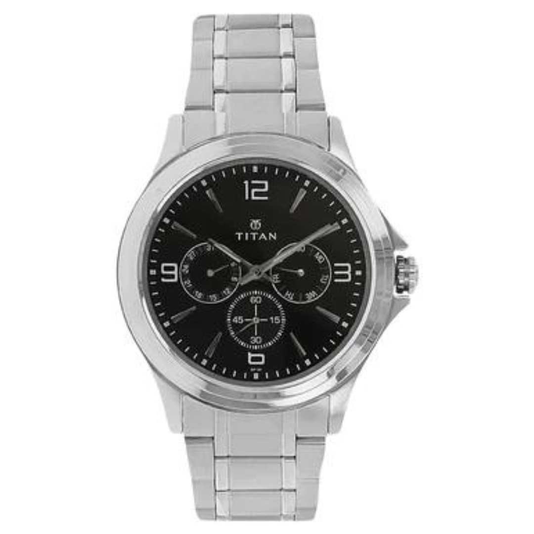 Titan Black Dial Silver Stainless Steel Strap Watch 1698SM01 (