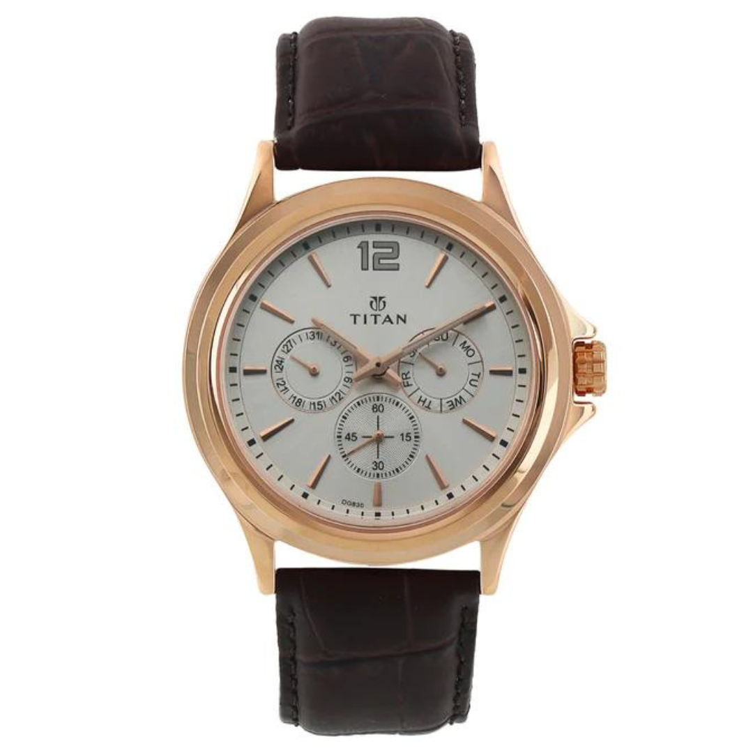 TITAN Workwear Watch with White Dial & Leather  1698WL01
