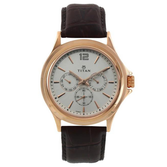 TITAN Workwear Watch with White Dial & Leather  1698WL01