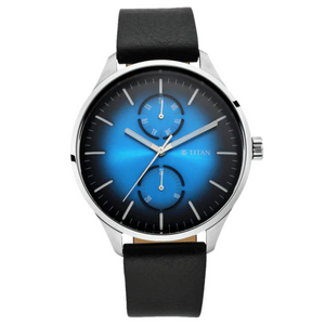 TITAN Evoke Gradient Blue Dial Black Leather Strap Watch NQ1833SL03 - KRISHNA WATCH COMPANY
