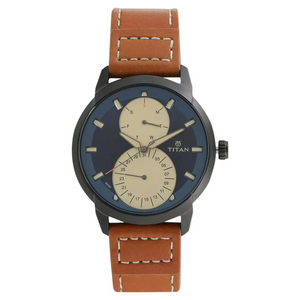 TITAN Blue Dial Brown Leather Strap Watch NN1756NL01 - KRISHNA WATCH COMPANY