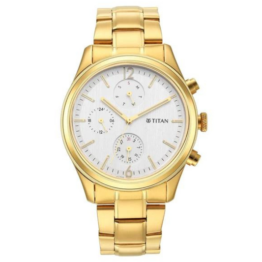 TITAN Black & Gold Silver Dial Stainless Steel Strap Watch 1805YM01