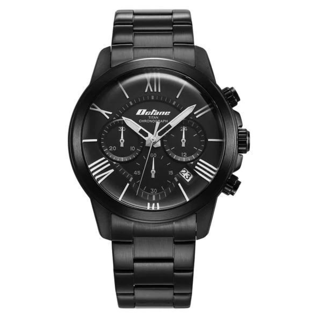 TITAN Octane Classic Sporty Black Dial Stainless Steel Strap Watch 90152NM01