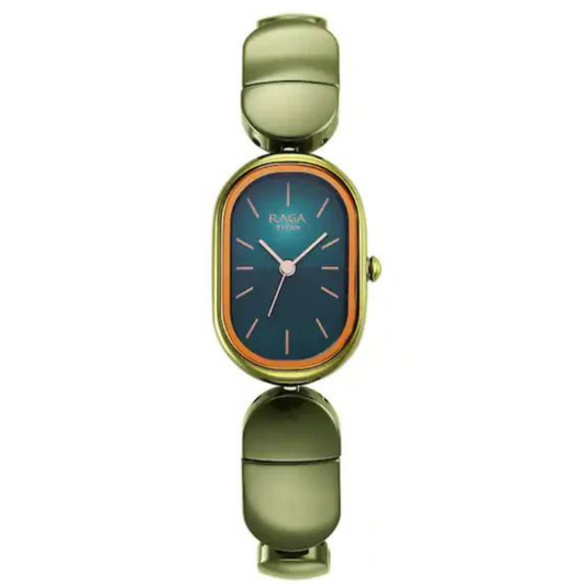 Titan Raga Ceramics Green Dial Ceramic Strap Watch for Women 95147KD02(DN413)