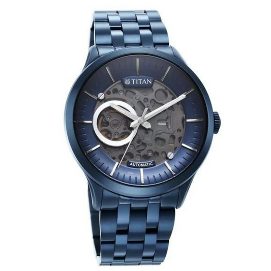 Titan Metal Mechanicals Blue Dial Stainless Steel Strap Watch  90140QM03