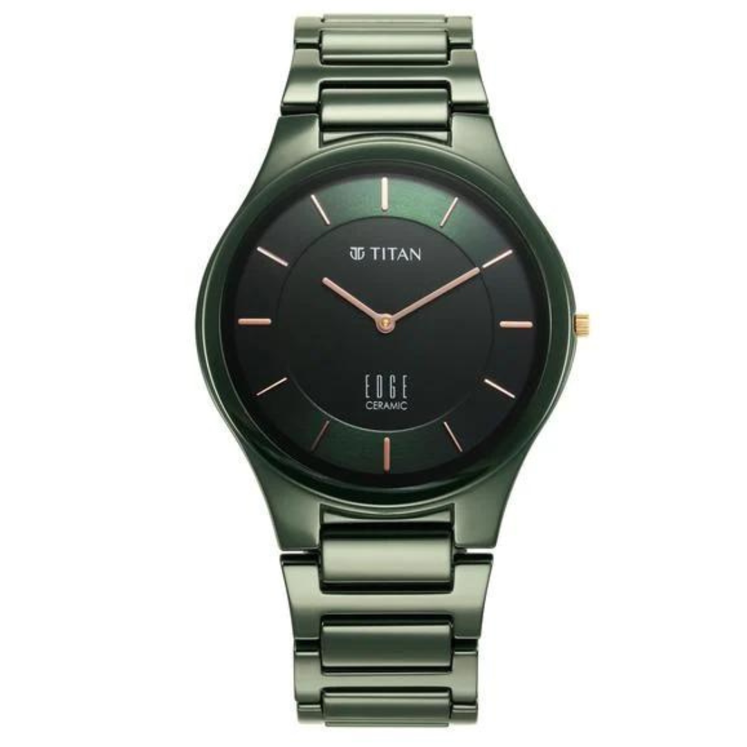 Titan Edge Ceramic Quartz Analog Green Strap Watch 1696QC06