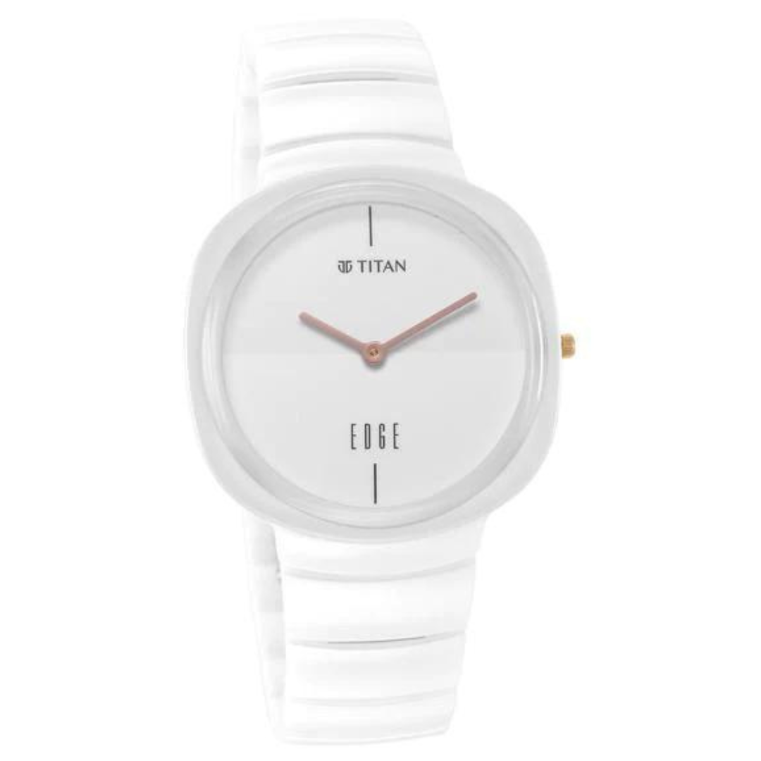 TITAN Edge Squircle White Dial Ceramic Strap Watch for Men 1841QC03