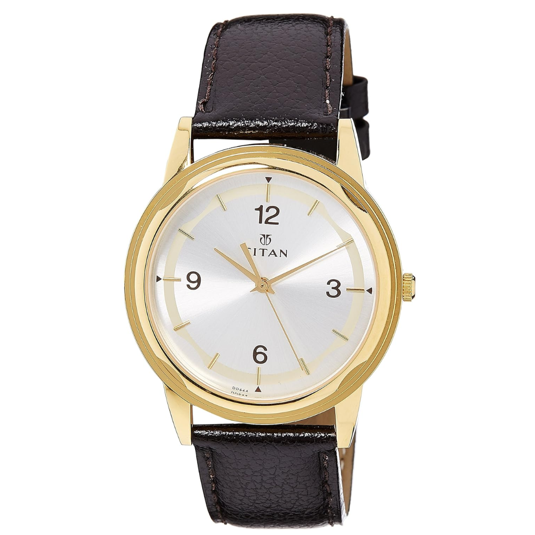 Titan Silver Dial Brown Leather Strap Watch NM1638YL01