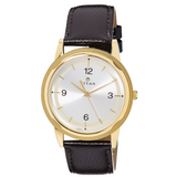 Titan Silver Dial Brown Leather Strap Watch NM1638YL01